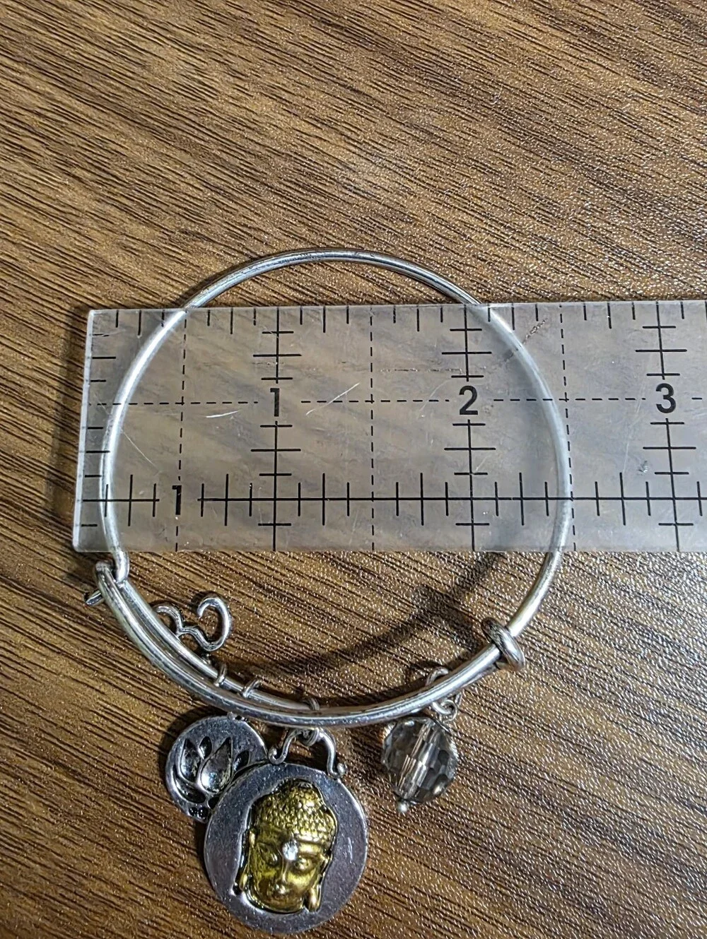 Silver-Tone Buddha Charm Bangle Bracelet - Two-Tone Gold & Silver